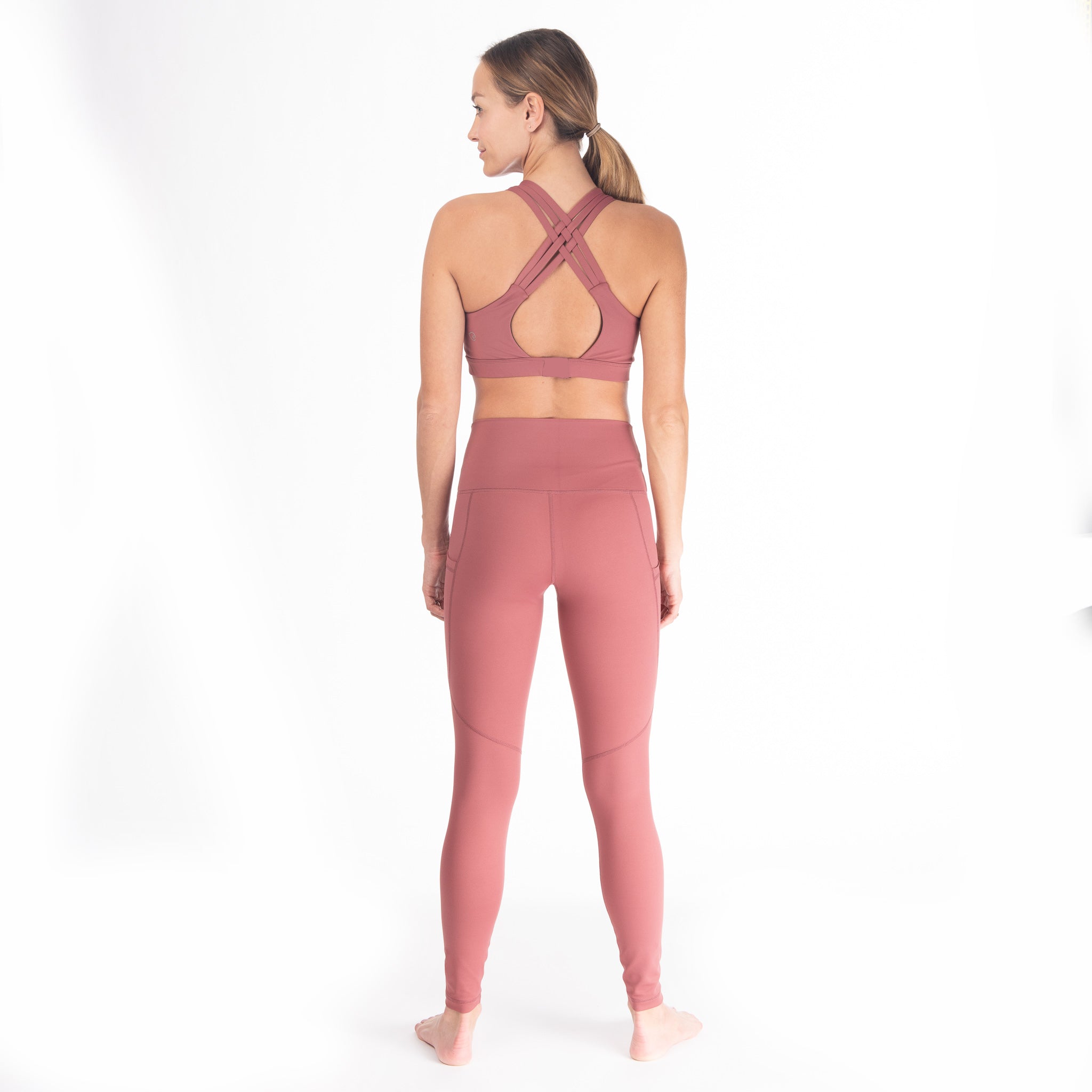 Postpartum Legging, mauve, pink, high waisted, tummy control, laser cut details on the front leg, pocket, full length, soft and stretchy