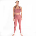 Postpartum Legging, mauve, pink, high waisted, tummy control, laser cut details on the front leg, pocket, full length, soft and stretchy