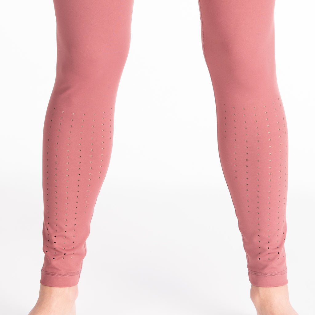 Postpartum Legging, mauve, pink, high waisted, tummy control, laser cut details on the front leg, pocket, full length, soft and stretchy