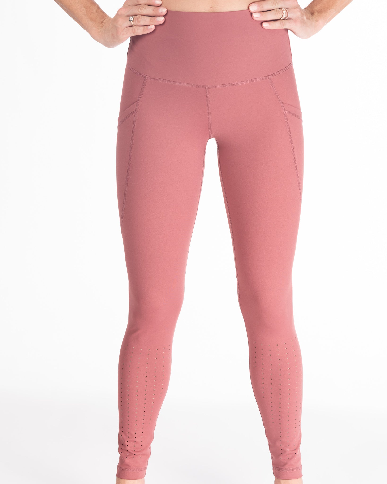 Postpartum Legging, mauve, pink, high waisted, tummy control, laser cut details on the front leg, pocket, full length, soft and stretchy