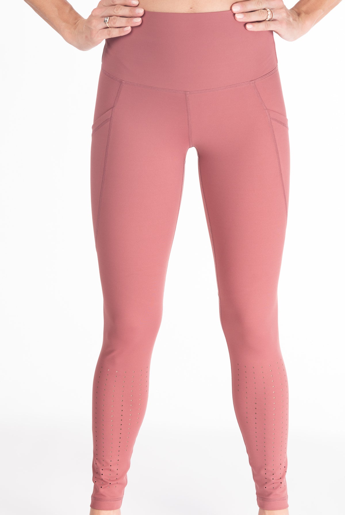 Postpartum Legging, mauve, pink, high waisted, tummy control, laser cut details on the front leg, pocket, full length, soft and stretchy