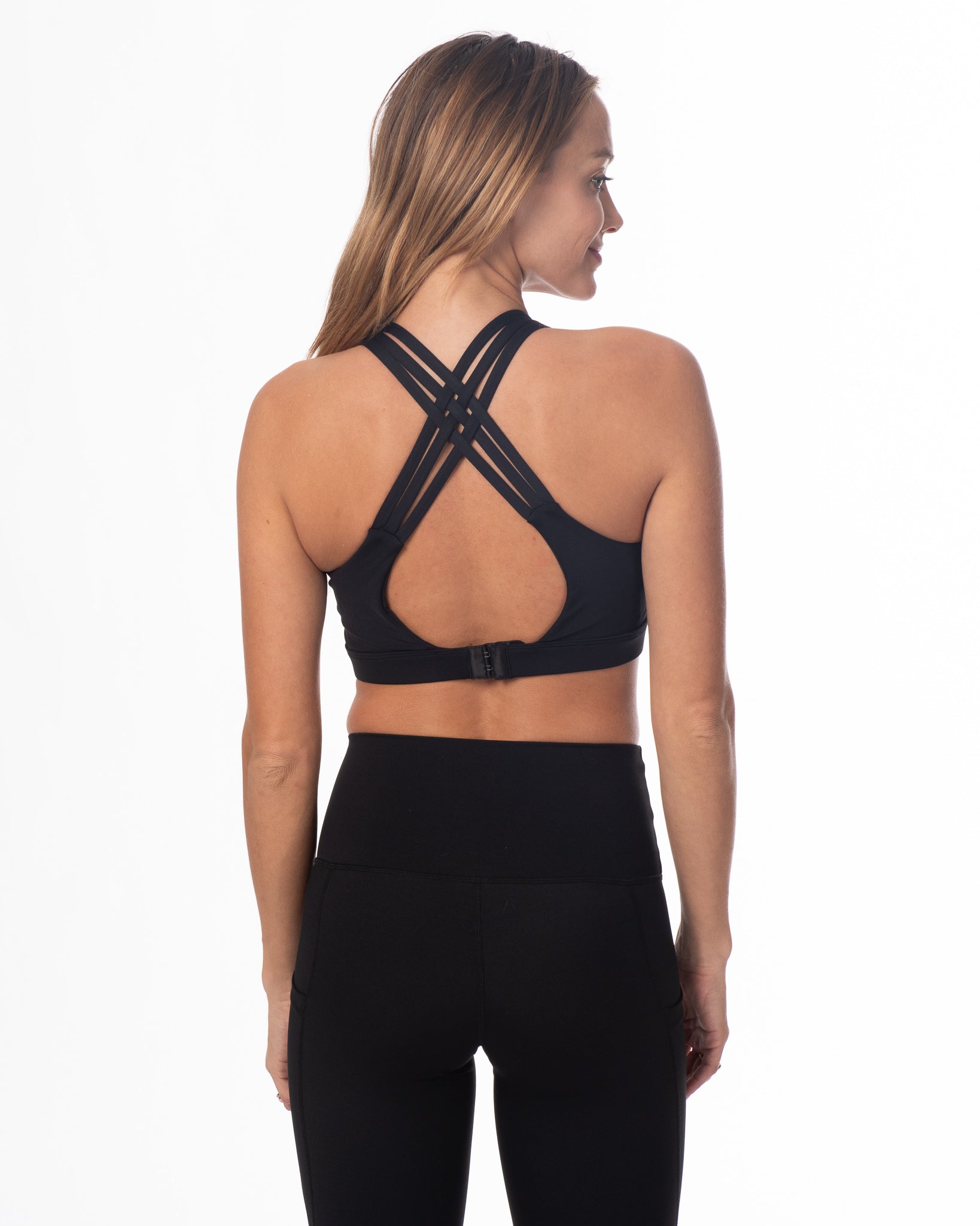 Chloe 2 Running Nursing Sports Bra, black, strappy back, supportive, mid high impact, mid high coverage