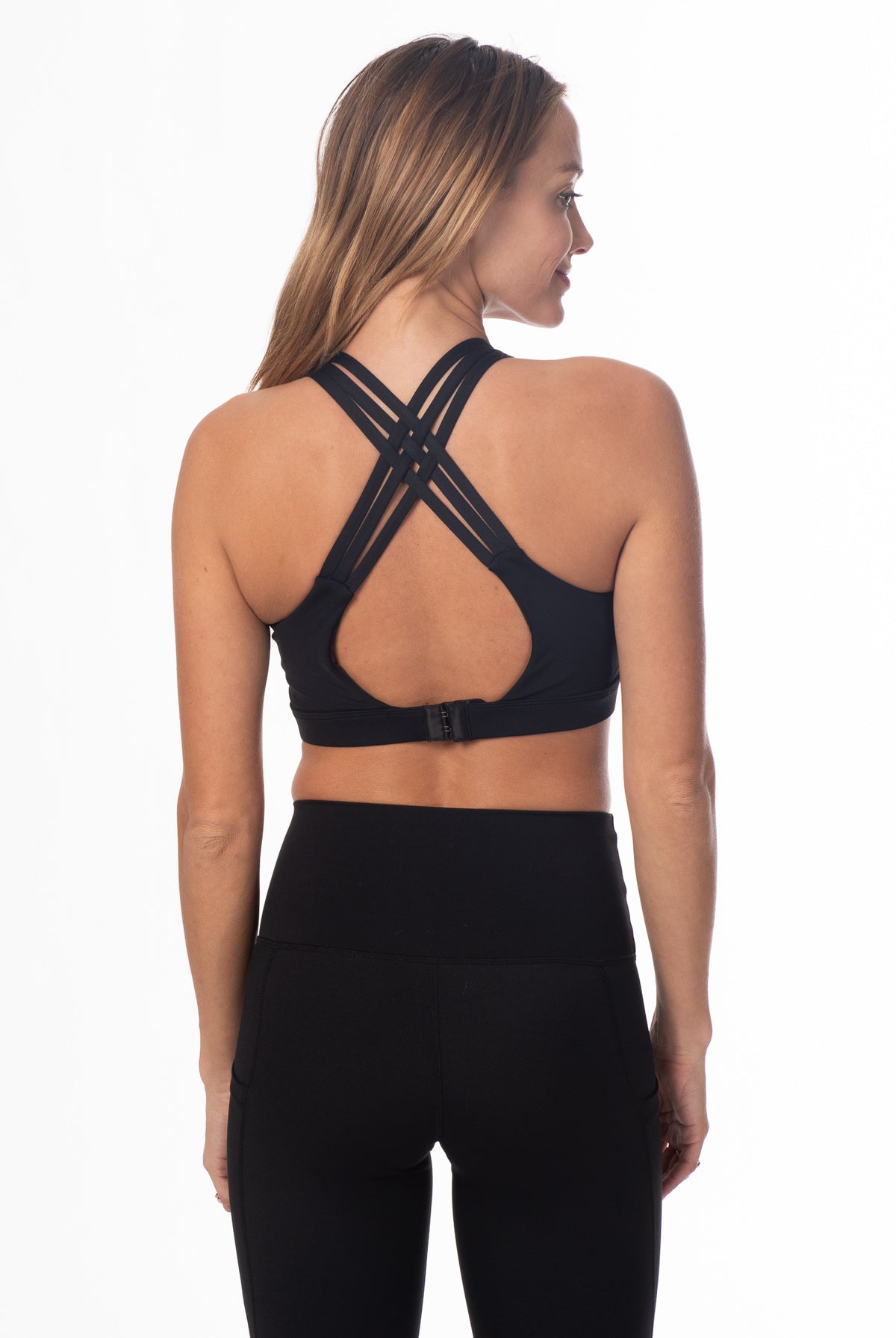 Chloe 2 Running Nursing Sports Bra, black, strappy back, supportive, mid high impact, mid high coverage