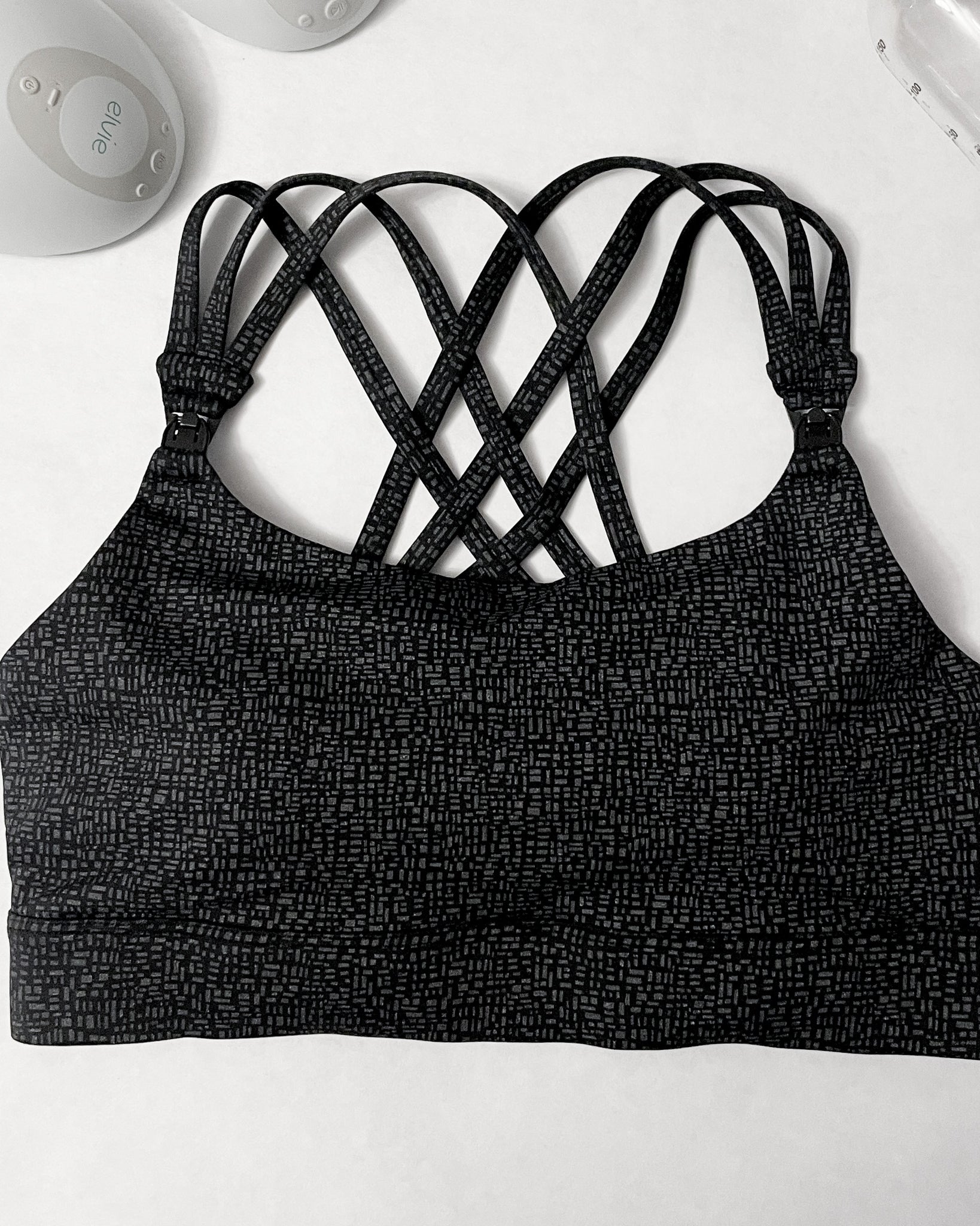 Chloe 4 High Impact running nursing & pumping sports bra, B-G cups, large breasts, strappy back, adjustable, black, sweat and milk