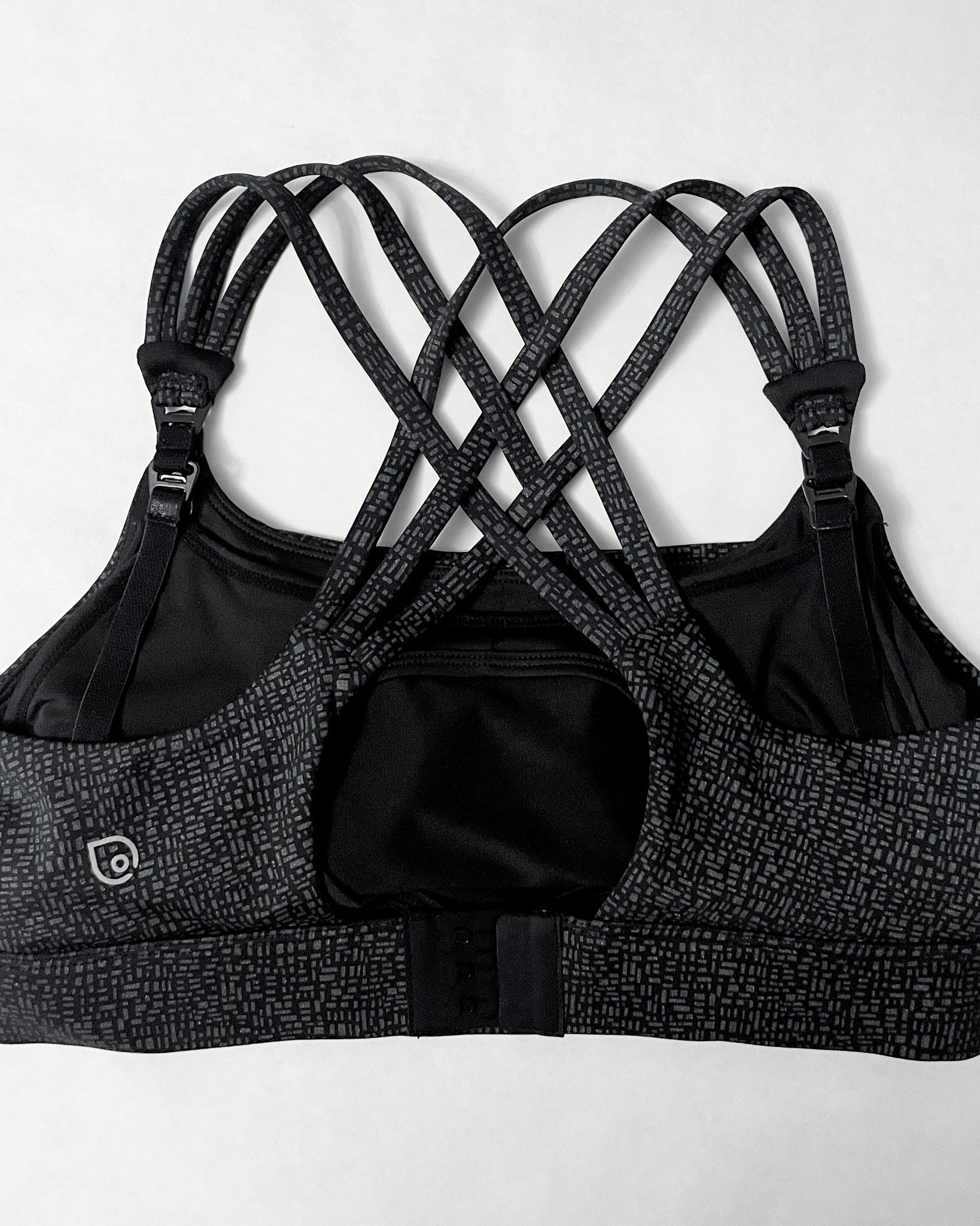 Chloe 4 High Impact running nursing & pumping sports bra, B-G cups, large breasts, strappy back, adjustable, black, sweat and milk