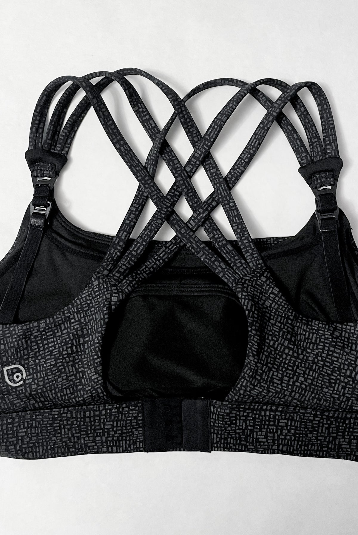 Chloe 4 High Impact running nursing & pumping sports bra, B-G cups, large breasts, strappy back, adjustable, black, sweat and milk