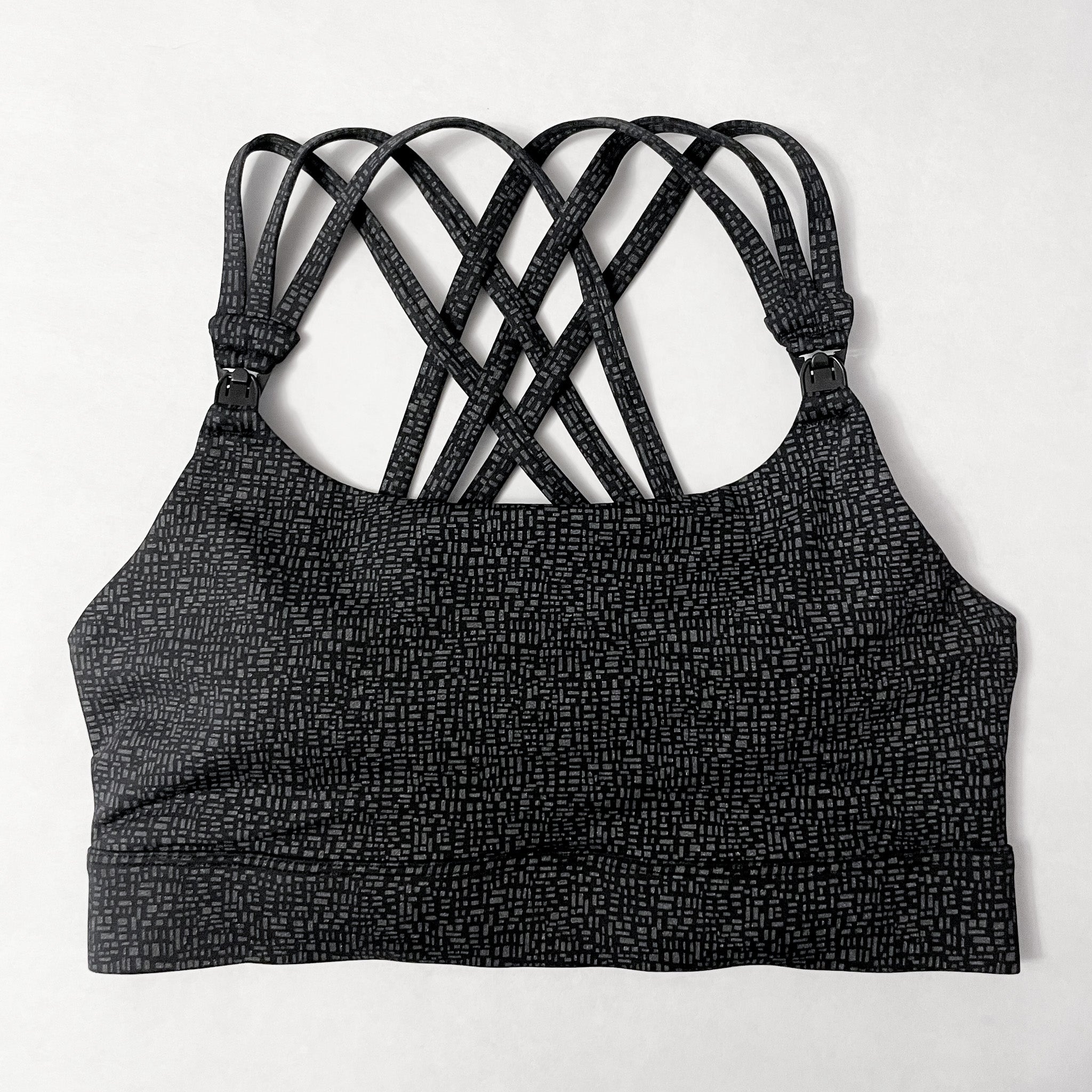 Chloe 4 High Impact running nursing & pumping sports bra, B-G cups, large breasts, strappy back, adjustable, black, sweat and milk