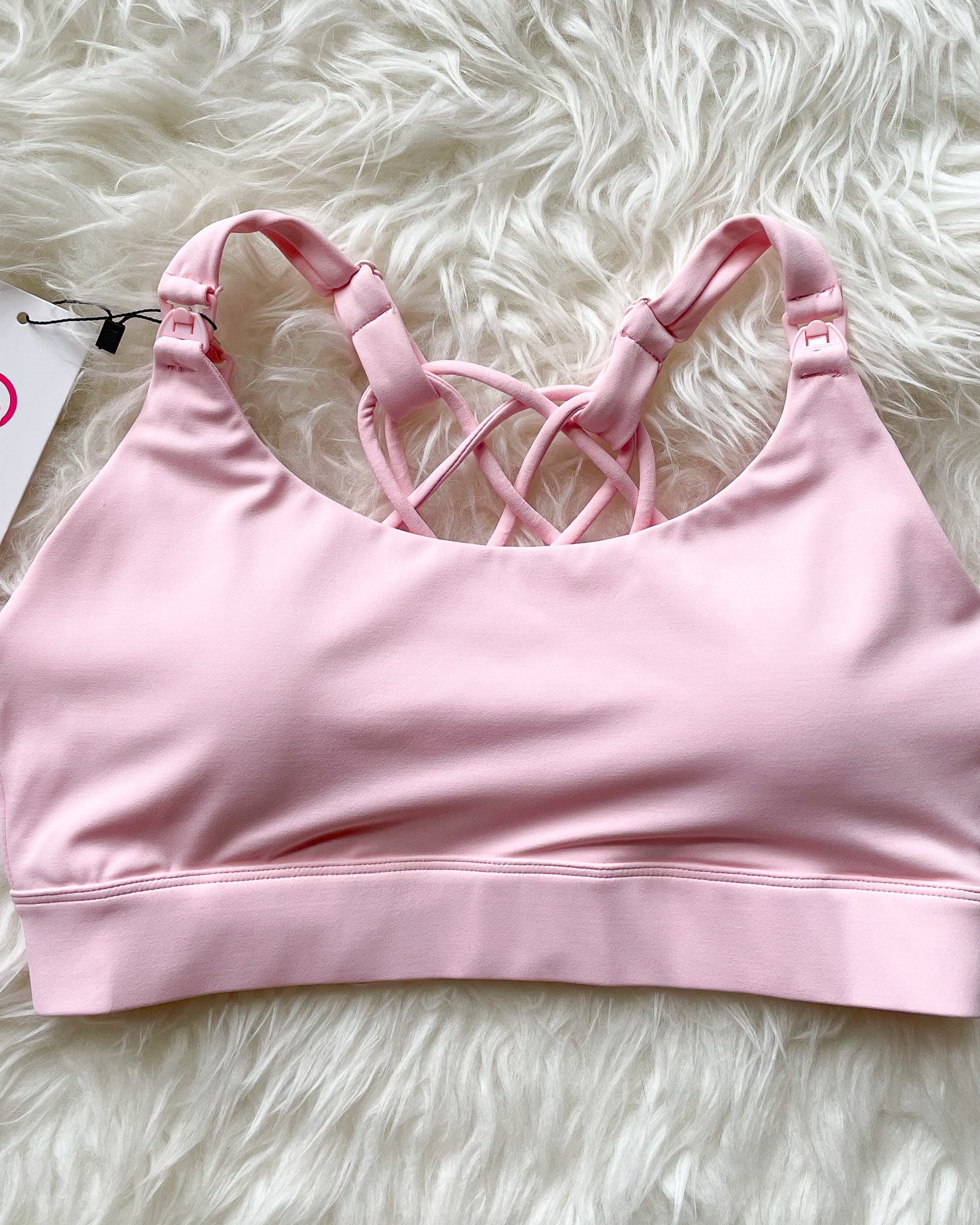 Océane 4 Nursing sports Bra, hands free pumping, blush, strappy back, adjustable, big chested, supportive