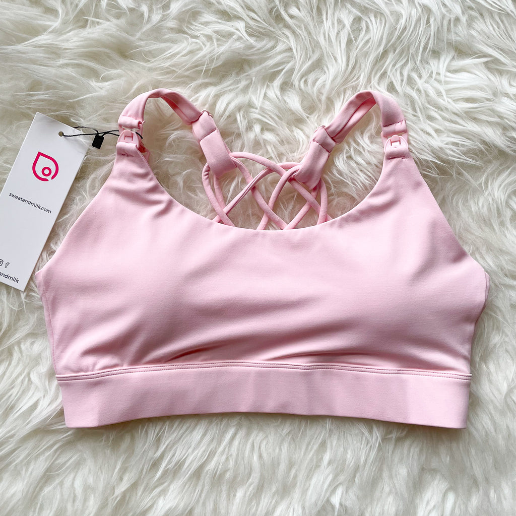 Océane 4 Nursing sports Bra, hands free pumping, blush, strappy back, adjustable, big chested, supportive