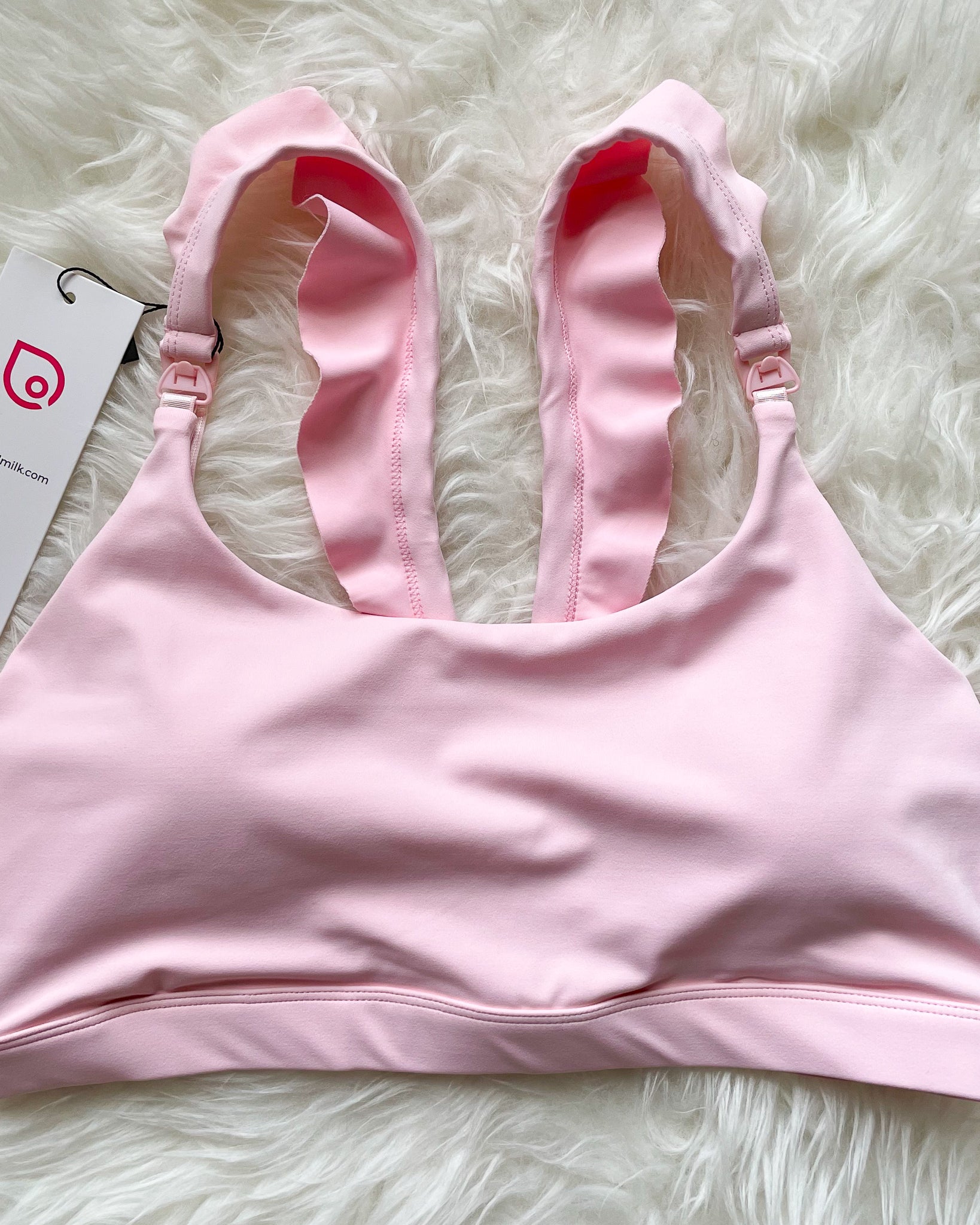 Madison Ruffle Nursing Sports Bra, Medium support, running, largest breast, blush pink