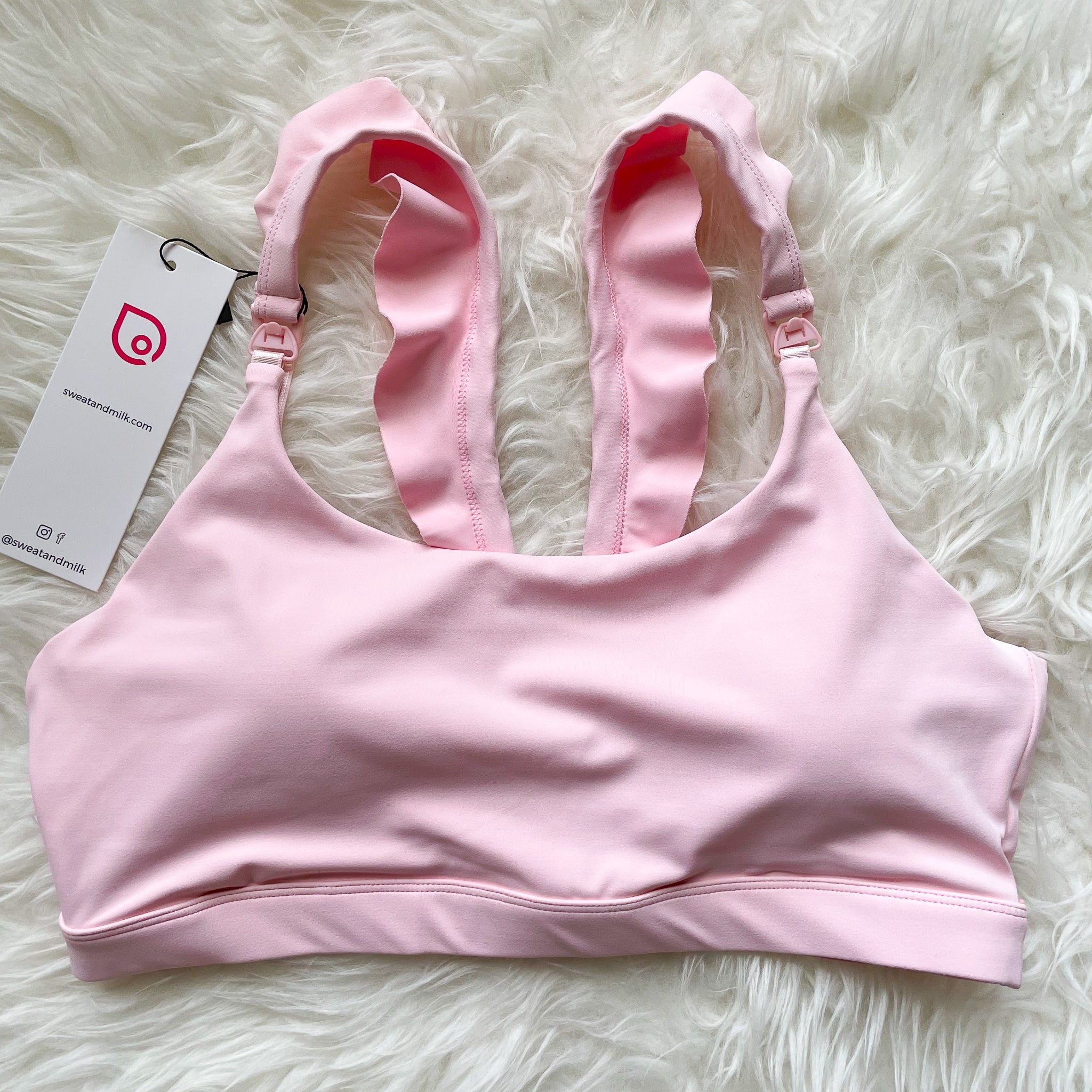 Madison Ruffle Nursing Sports Bra, Medium support, running, largest breast, blush pink