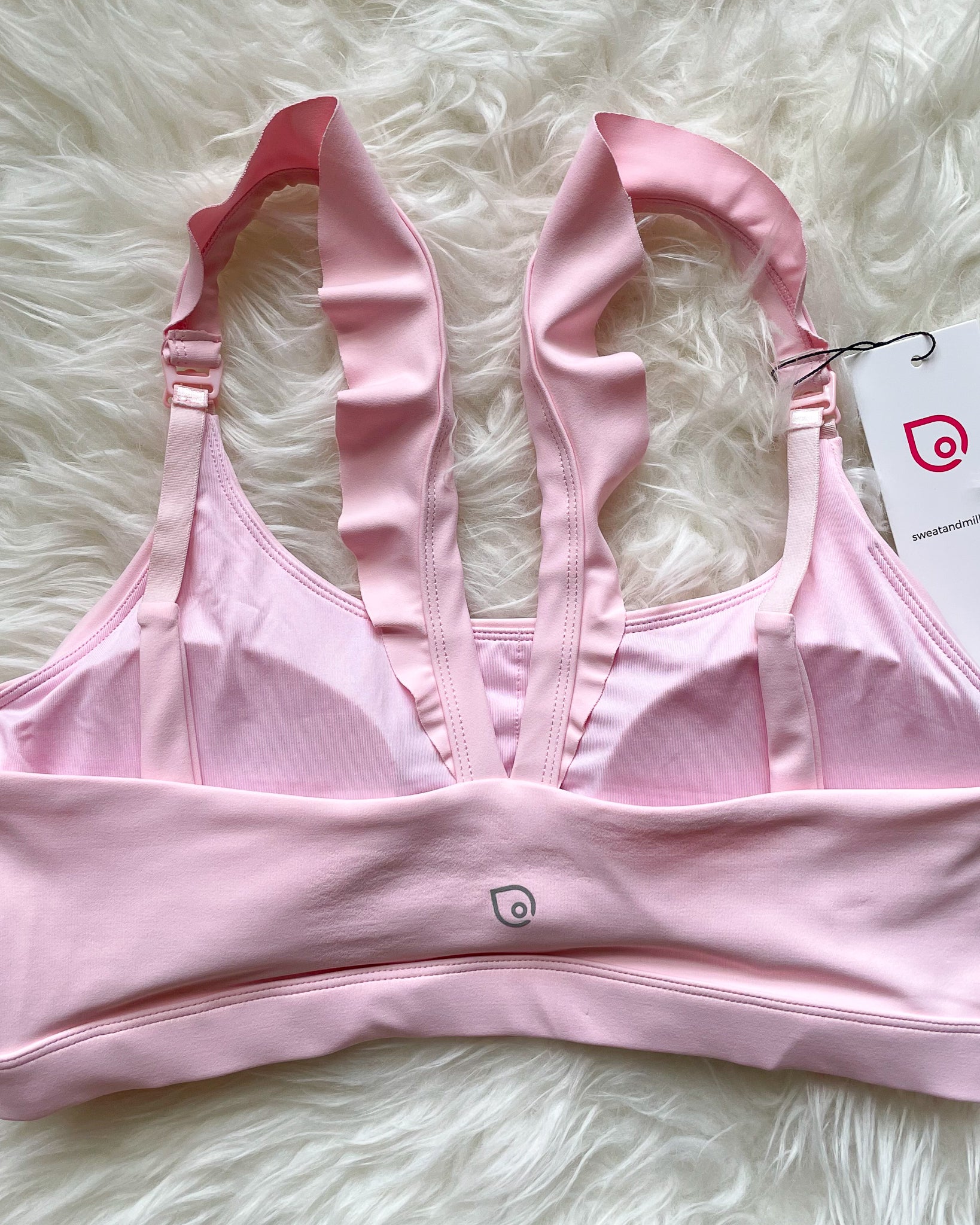 Madison Ruffle Nursing Sports Bra, Medium support, running, largest breast, blush pink