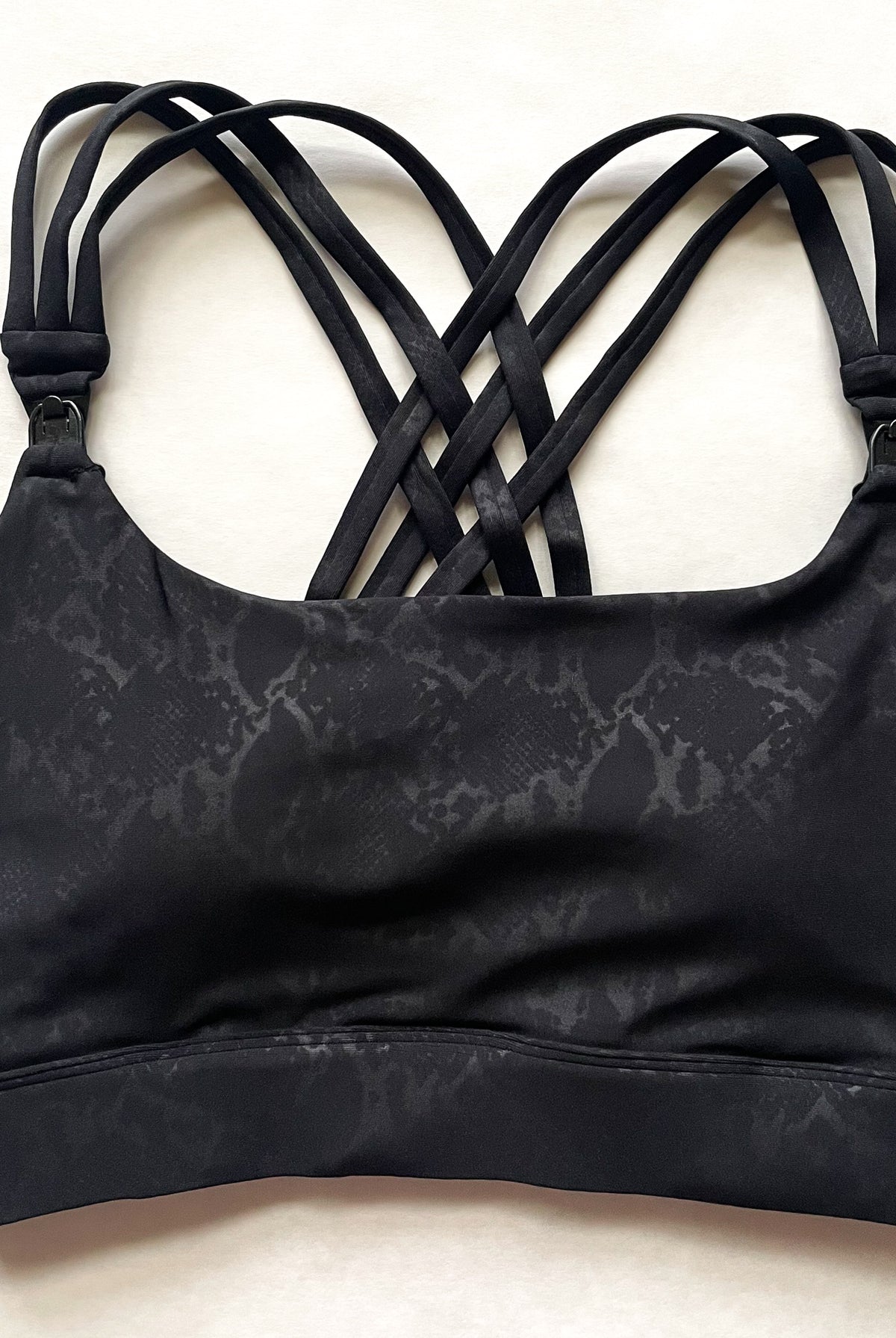 Chloe 4 Running Nursing and Pumping Sports Bra, black, strappy back, supportive, stylish, mid high impact, high coverage, supportive, large chest, black, sweat and milk