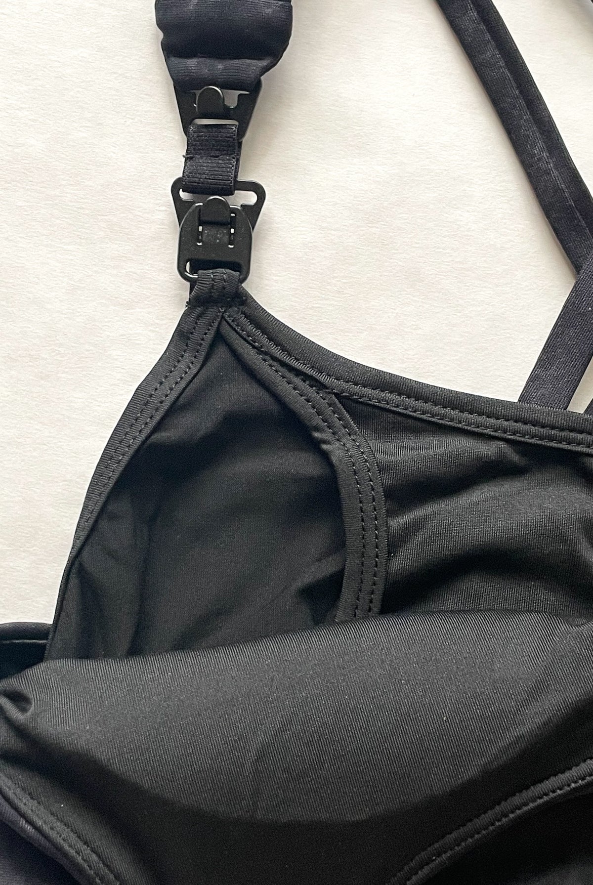 Chloe 4 Running Nursing and Pumping Sports Bra, black, strappy back, supportive, stylish, mid high impact, high coverage, supportive, large chest, black, sweat and milk