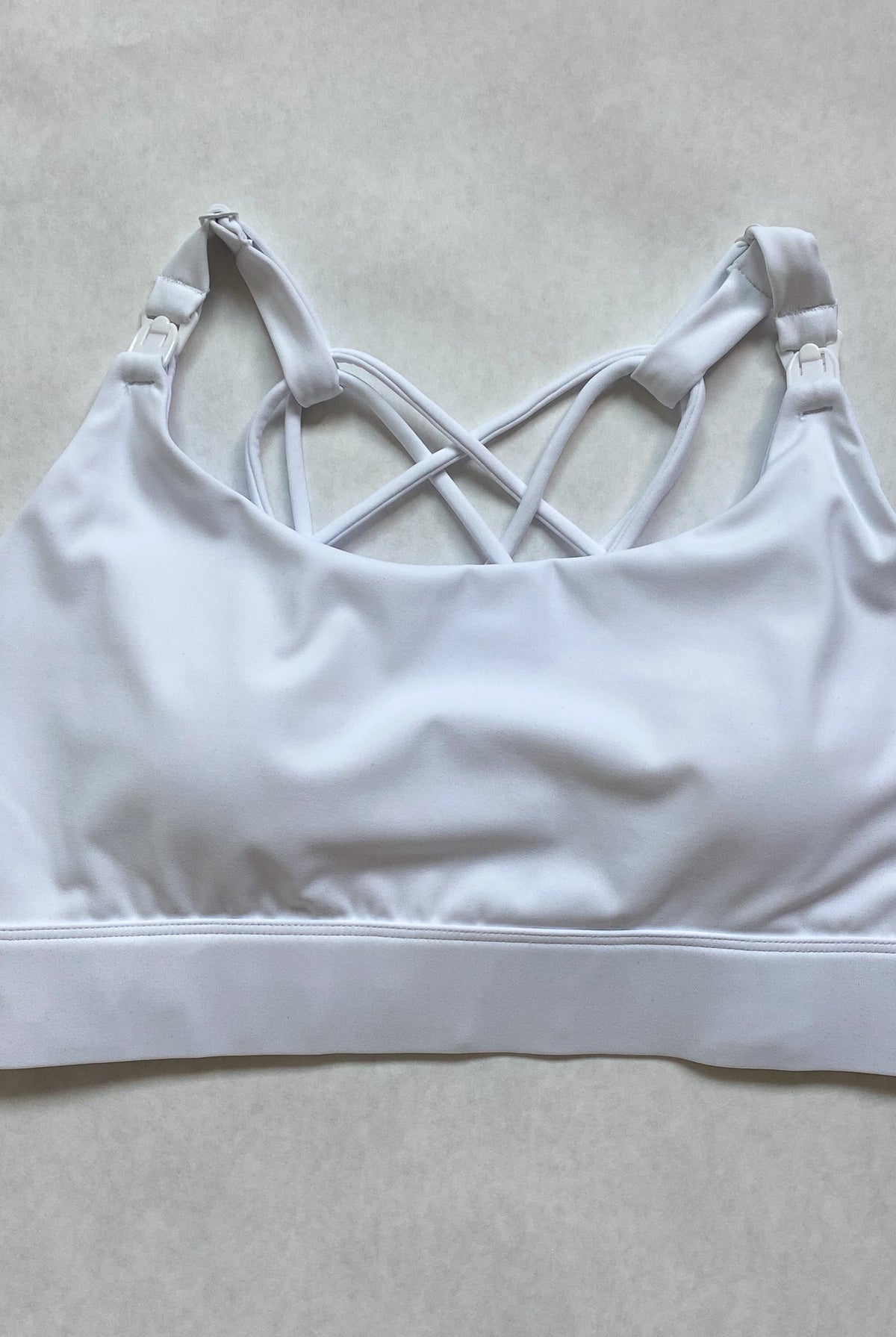 Nursing Sports Bra, strappy, white, Adjustable straps, Oceane 2 - Sweat and Milk LLC