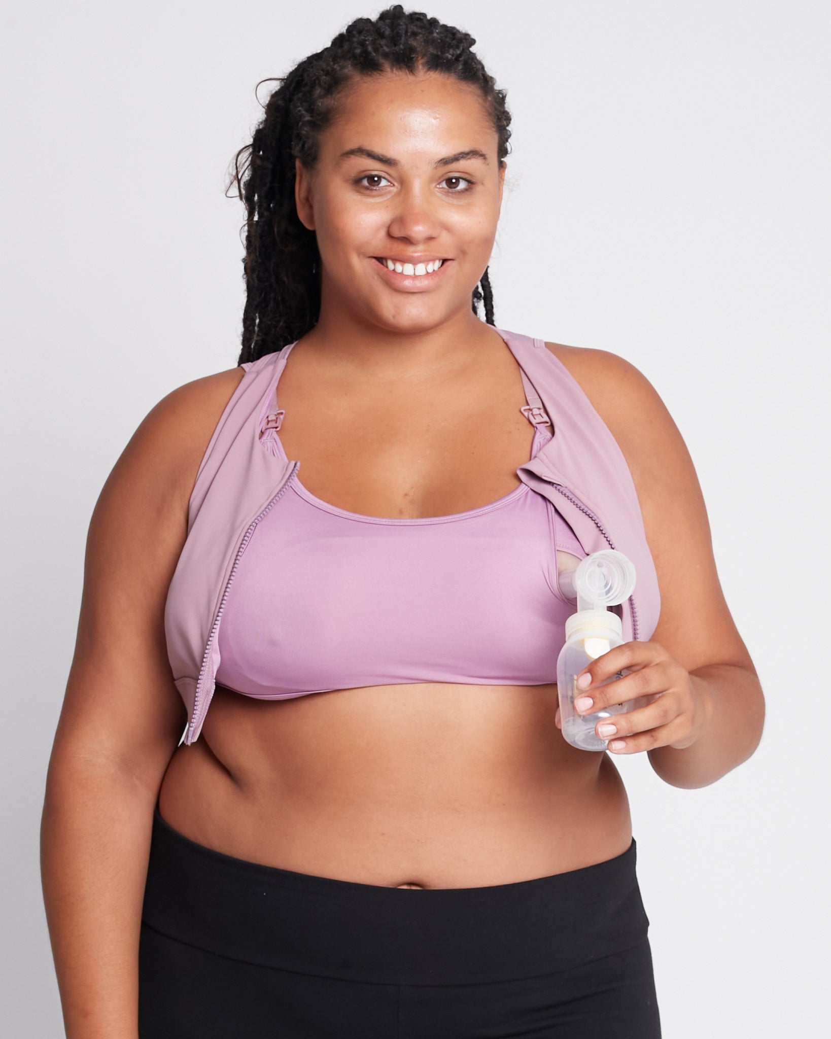 Capucine 2 nursing and hands free pumping nursing sports bra, high impact, high coverage, Smoky Plum - Sweat and Milk