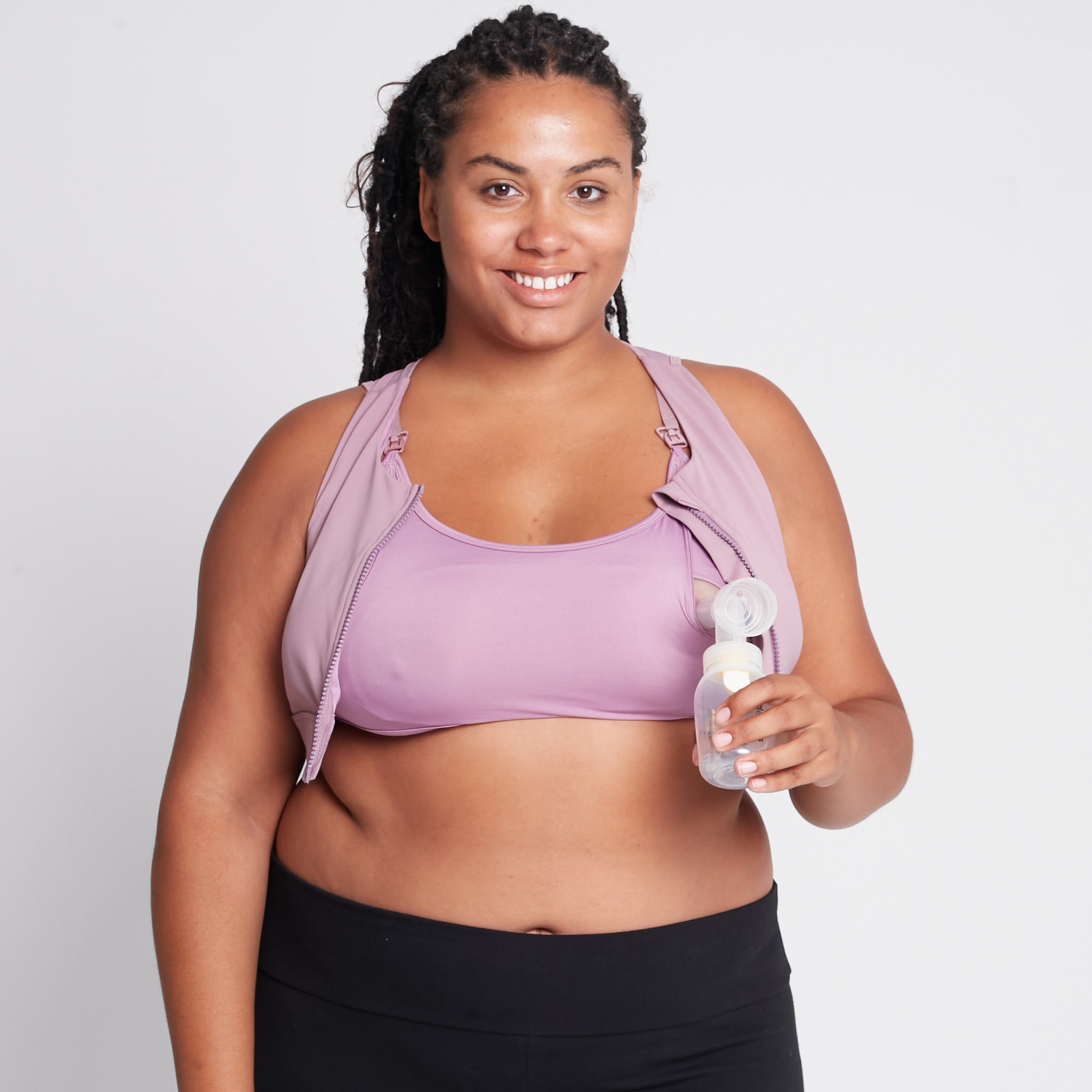Capucine 2 nursing and hands free pumping nursing sports bra, high impact, high coverage, Smoky Plum - Sweat and Milk