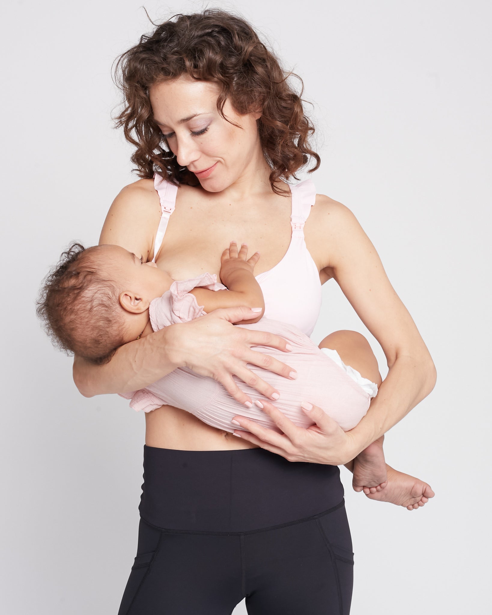 Madison Ruffle Nursing Sports Bra, Medium support, running, largest breast, blush pink