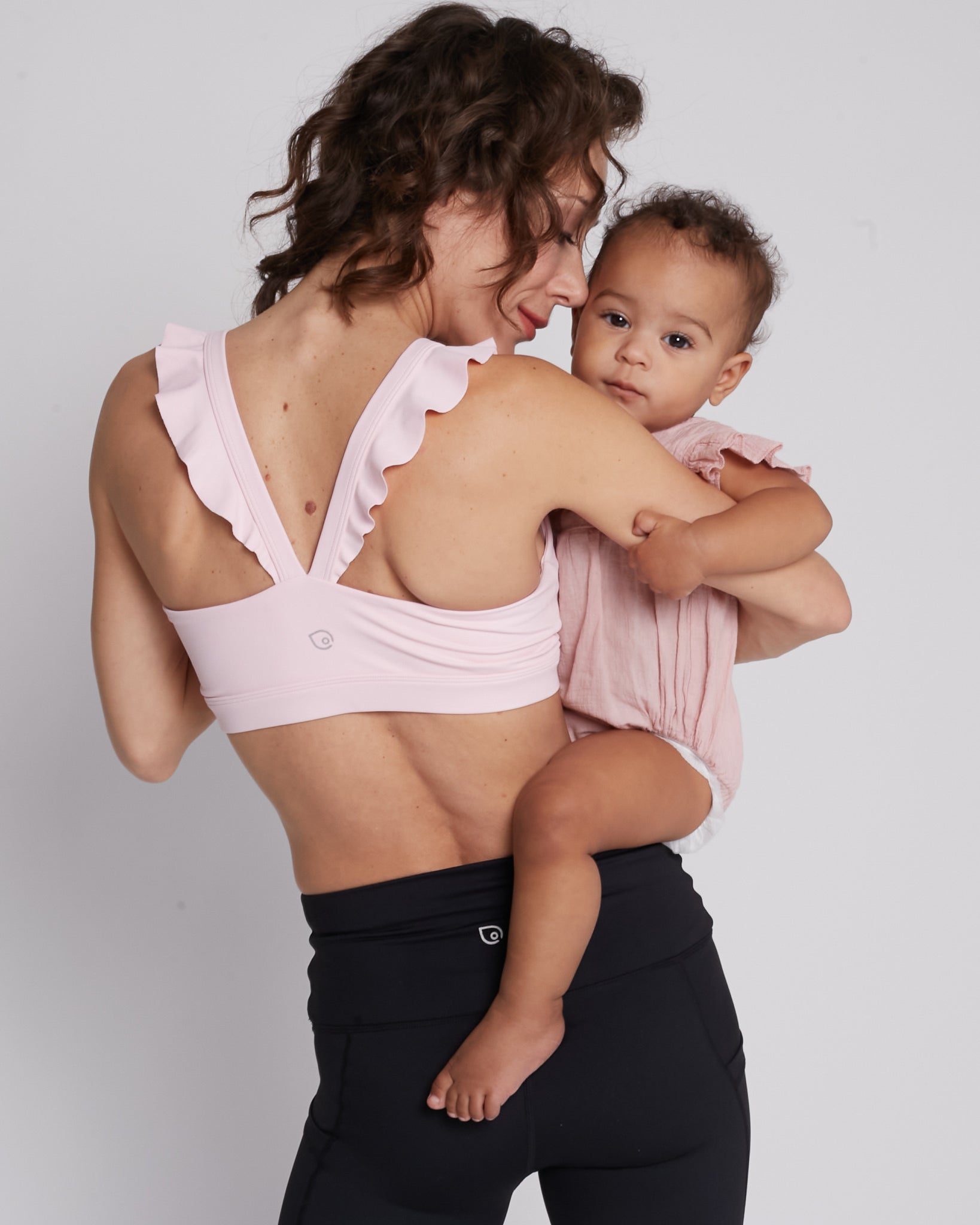 Madison Ruffle Nursing Sports Bra, Medium support, running, largest breast, blush pink