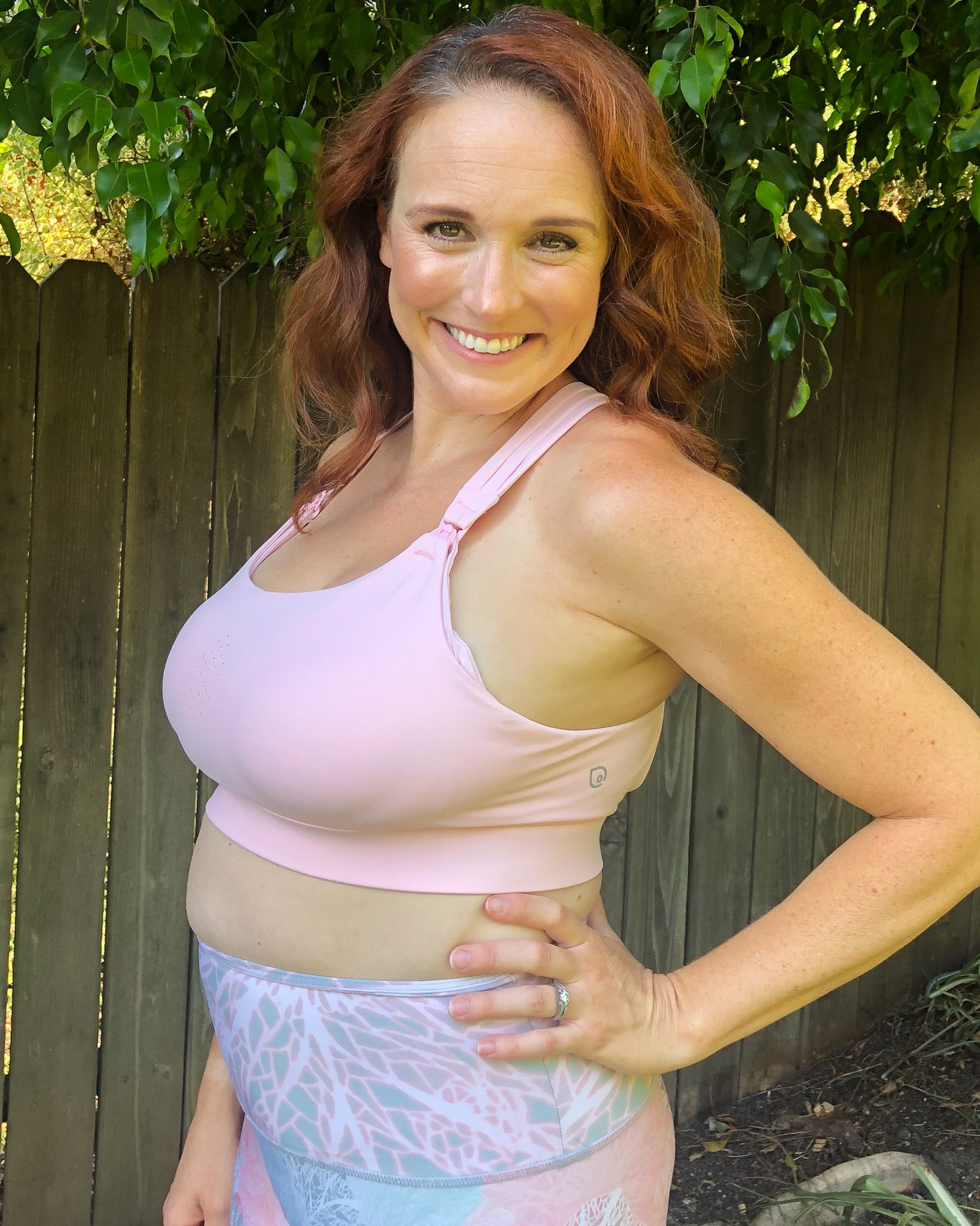 Chloe 3 Running Nursing Sports Bra, dusty pink, strappy back, supportive, stylish, mid high impact, mid high coverage