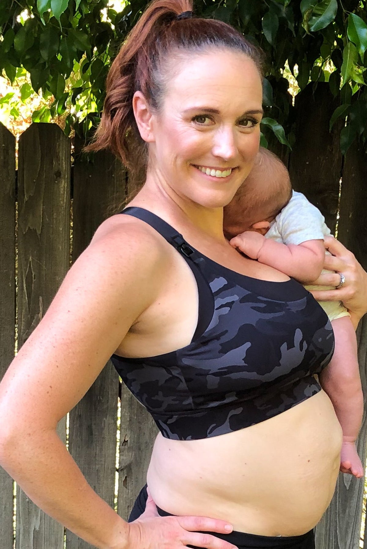 Venice High Impact Nursing Sports Bra, clip down nursing bra, large cups, adjustable, Camo, Sweat and Milk