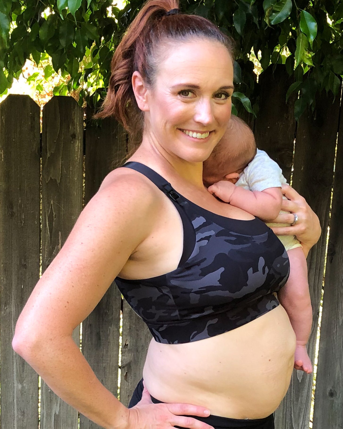 Venice High Impact Nursing Sports Bra, clip down nursing bra, large cups, adjustable, Camo, Sweat and Milk