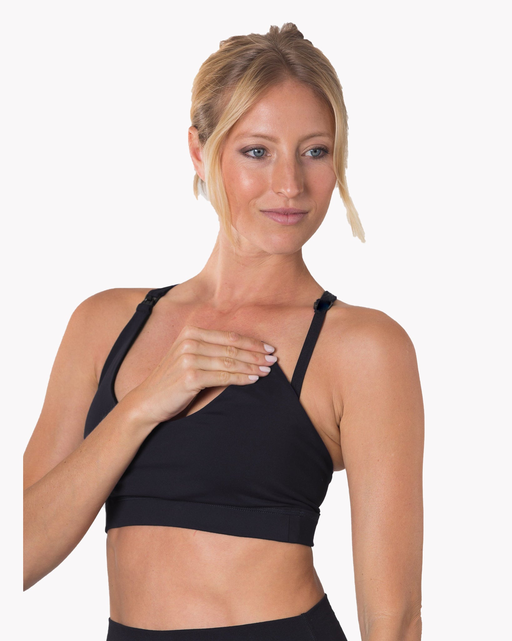 Nursing Sports Bra, strappy, adjustable straps, black- Sweat and Milk LLC