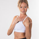 Nursing Sports Bra, strappy, white, Oceane 2 - Sweat and Milk LLC