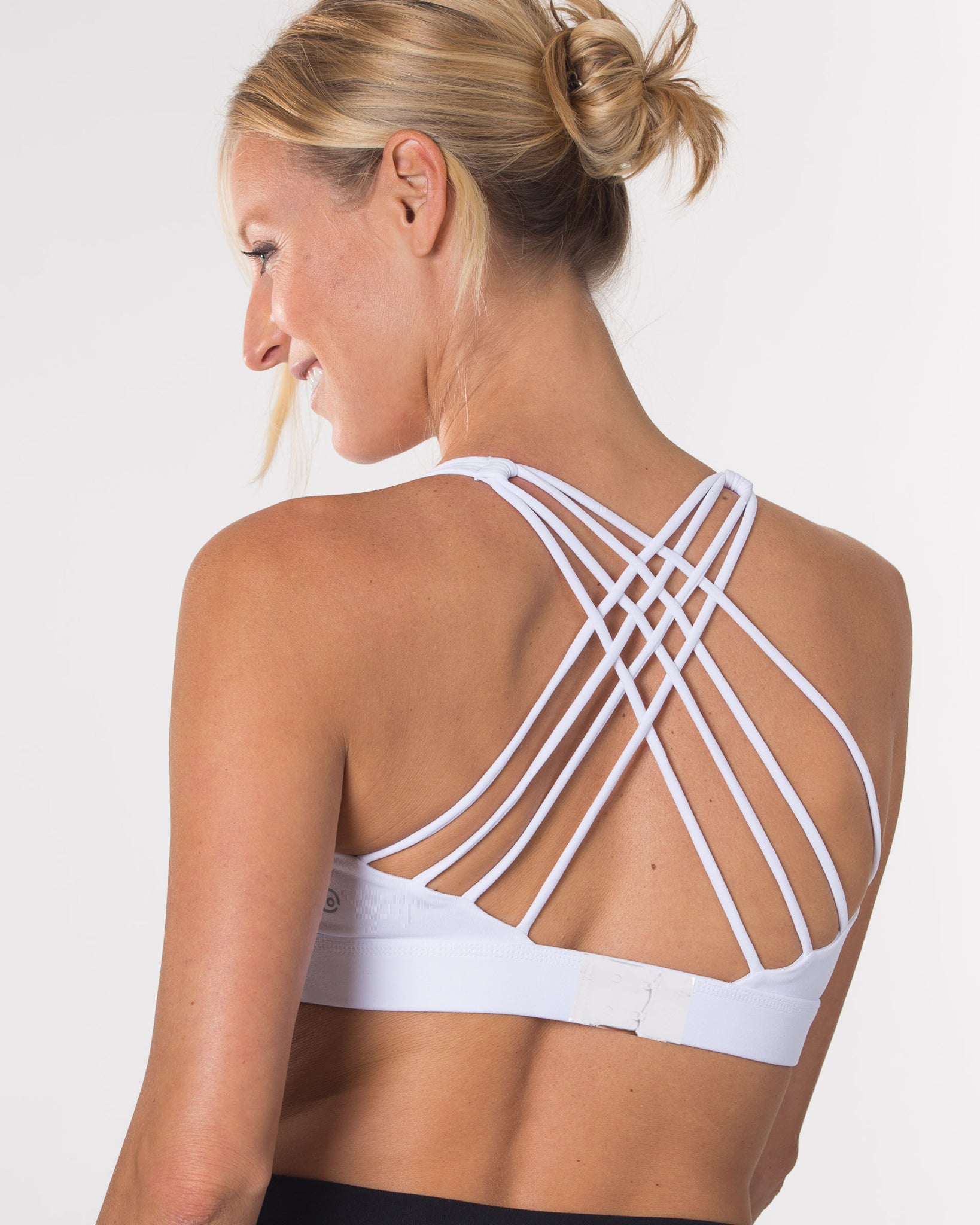 Nursing Sports Bra, strappy, white, Oceane 2 - Sweat and Milk LLC