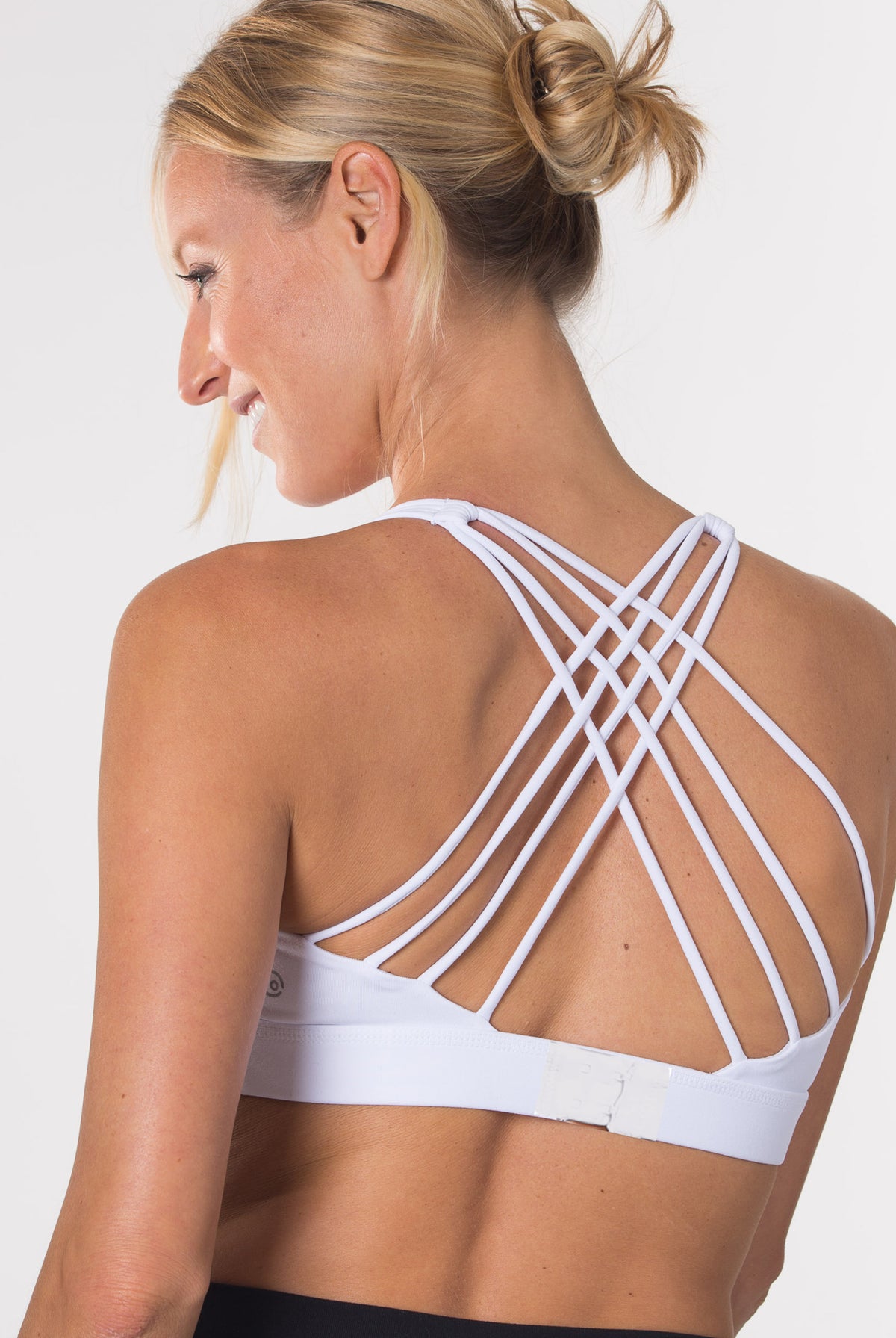Nursing Sports Bra, strappy, white, Oceane 2 - Sweat and Milk LLC