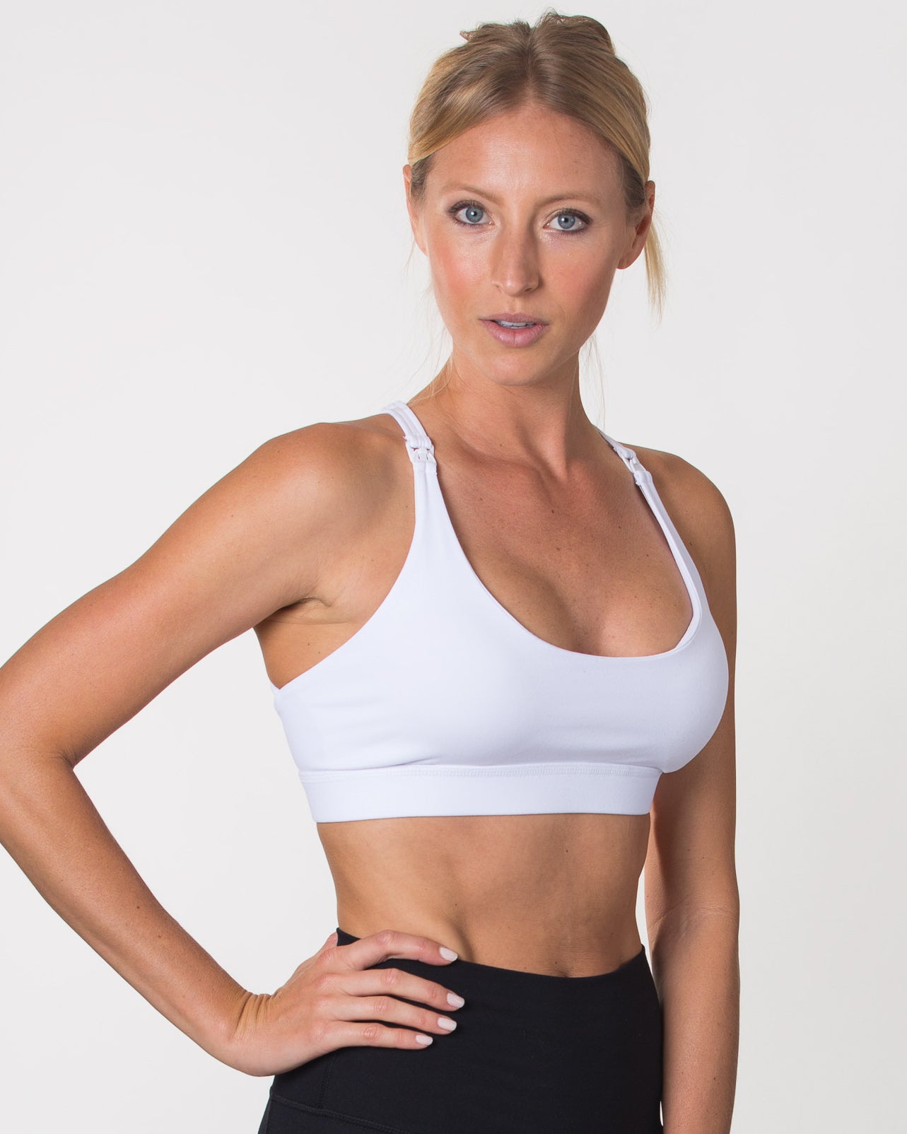 Nursing Sports Bra, strappy, white, Oceane 2 - Sweat and Milk LLC
