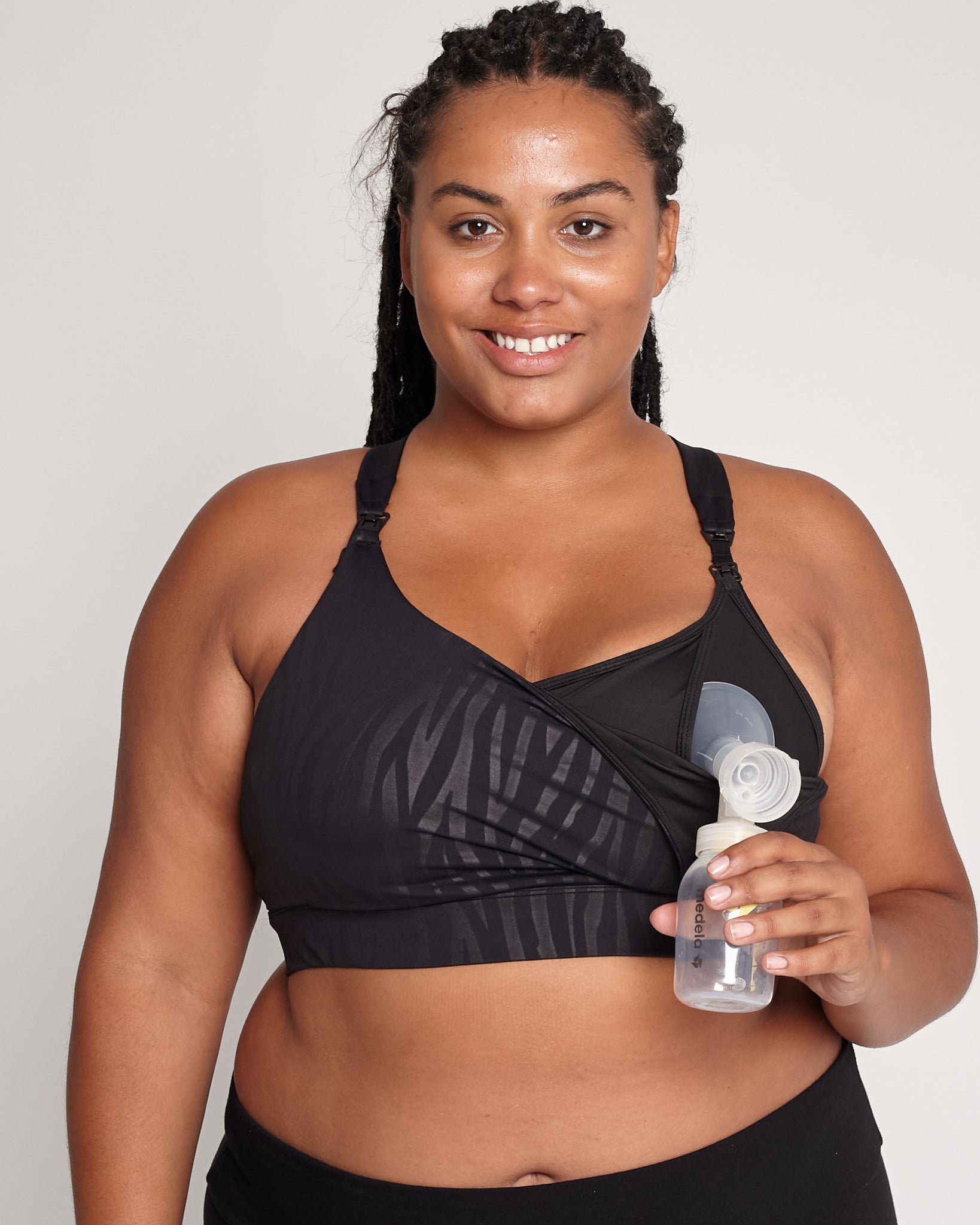 Venice 3 High Impact Nursing sports bra for big chest, DDD cup, Black Tiger, Sweat and Milk