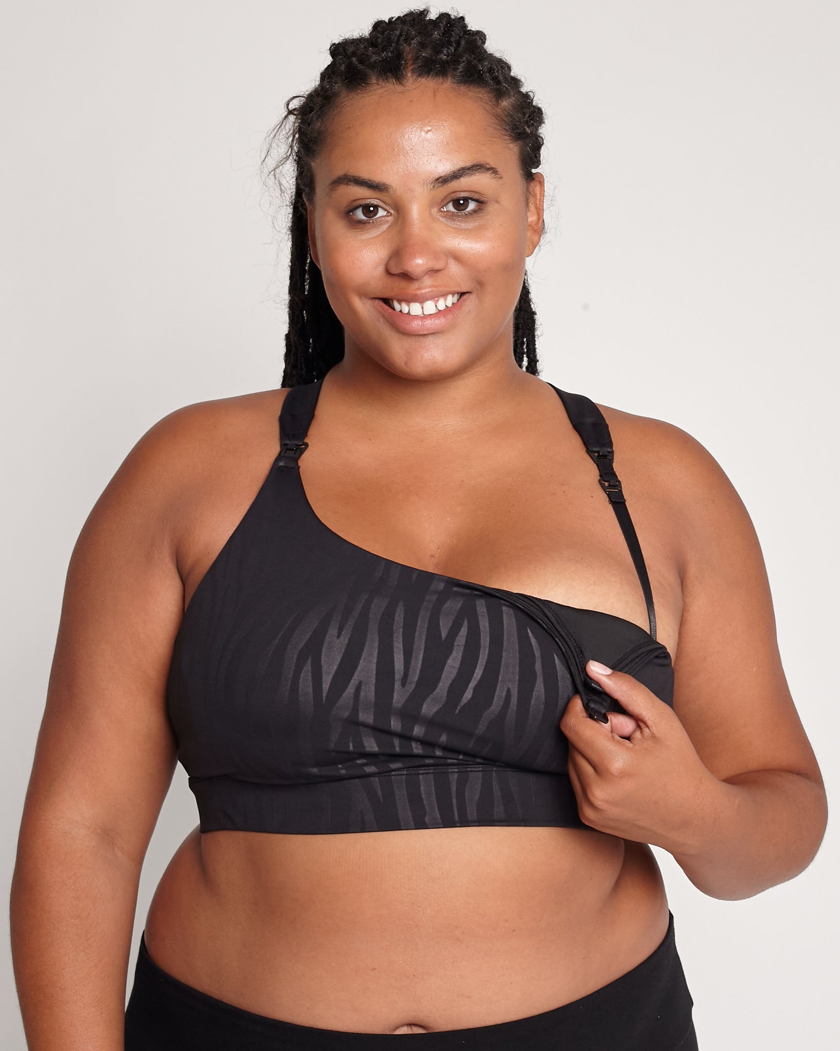 Venice 3 High Impact Nursing sports bra for big chest, DDD cup, Black Tiger, Sweat and Milk