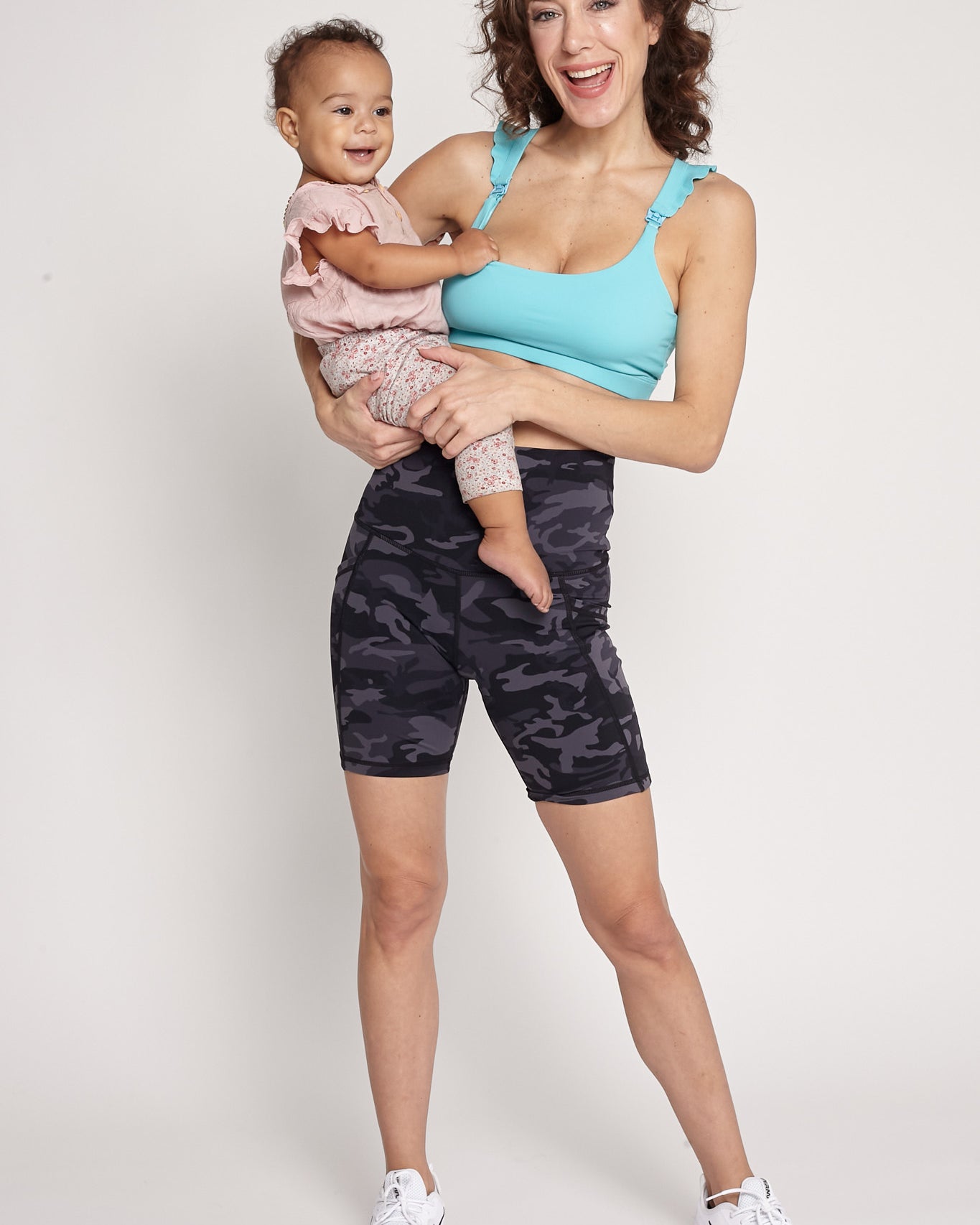Madison Ruffle Nursing Sports Bra, Medium support, running, largest breast, aqua