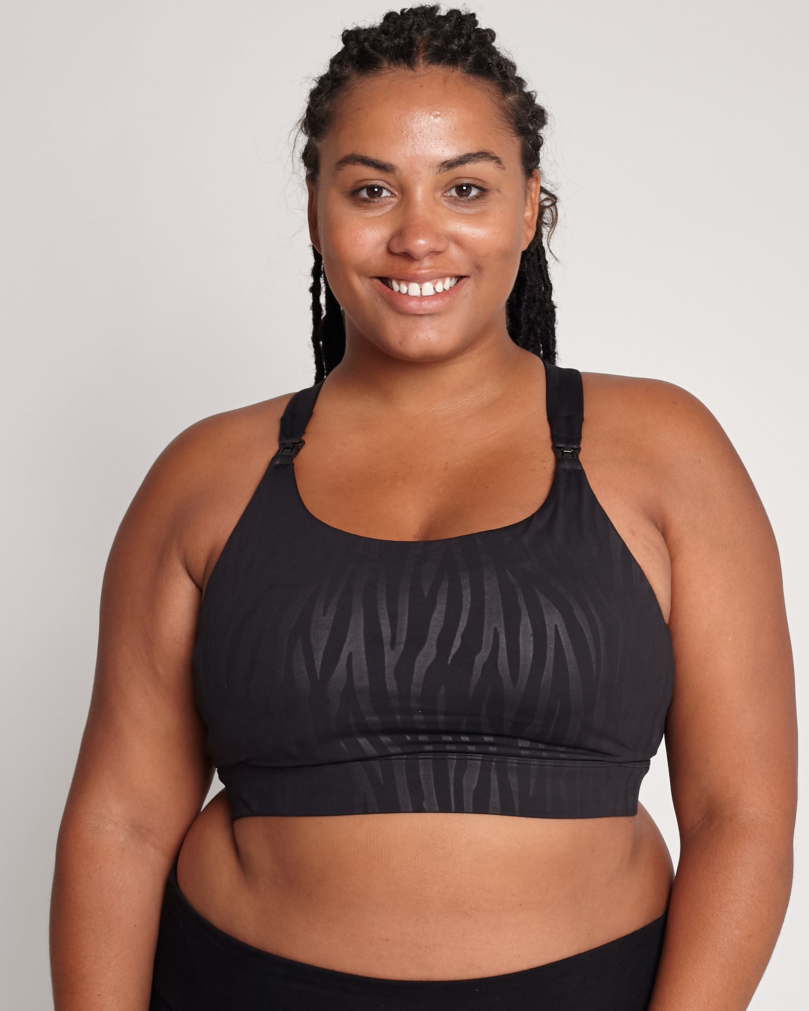 Venice 3 High Impact Nursing sports bra for big chest, DDD cup, Black Tiger, Sweat and Milk