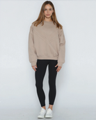 Isabella Oversized organic cotton nursing and pregnancy sweatshirt, sweat and milk, sand stone color, front shot full body