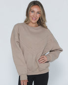 Isabella Oversized organic cotton nursing and pregnancy sweatshirt, sweat and milk, sand stone color, front shot half body