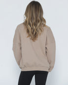 Isabella Oversized organic cotton nursing and pregnancy sweatshirt, sweat and milk, sand stone color, back shot half body