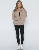 Nursing hoodie, oversized, organic cotton, invisible zipper, sweat and milk, front shot with zipper open half