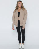 Nursing hoodie, oversized, organic cotton, invisible zipper, sweat and milk, front shot with full zip open entirely