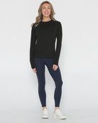 Aria seamless nursing running top long sleeve, noir, sweat and milk, front shot full body