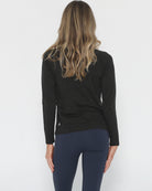 Aria seamless nursing running top long sleeve, noir, sweat and milk, back shot half body