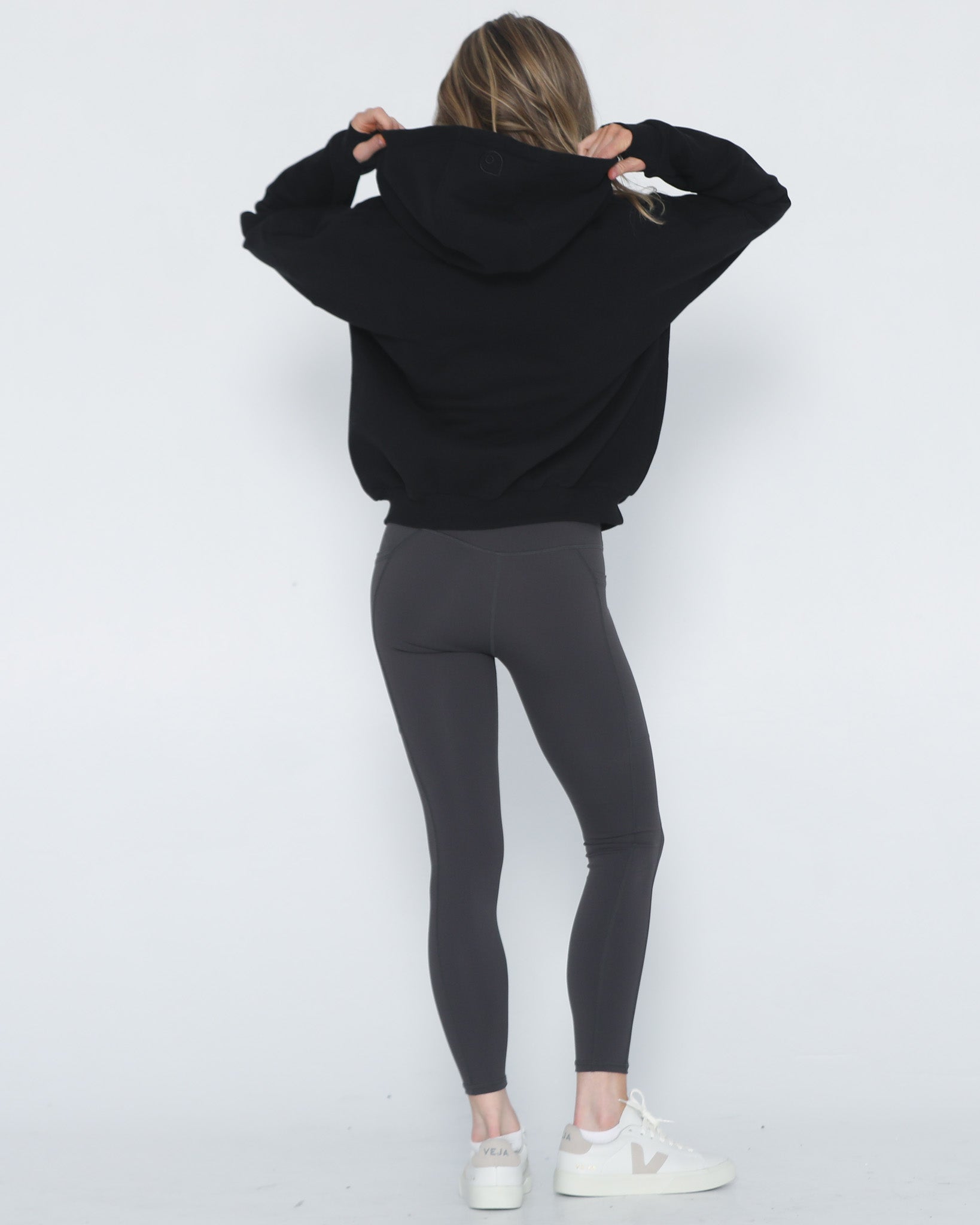 Nursing hoodie, oversized, organic cotton, invisible zipper, sweat and milk, back show with hood on