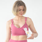 Emily medium impact nursing and pumping sports bra, sweat and milk
