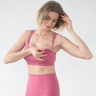 Emily medium impact nursing and pumping sports bra, sweat and milk