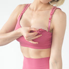 Emily medium impact nursing and pumping sports bra, sweat and milk