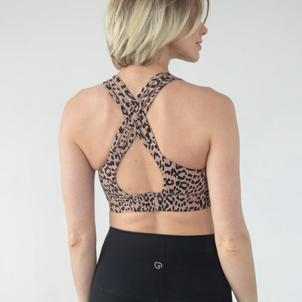 Chloe 4 Running Nursing & Pumping Sports Bra (Ribbed Chai) in Brown Leopard