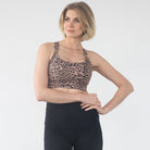 Venice 5 high impact nursing & pumping sports bra, large chested, brown leopard, sweat and milk