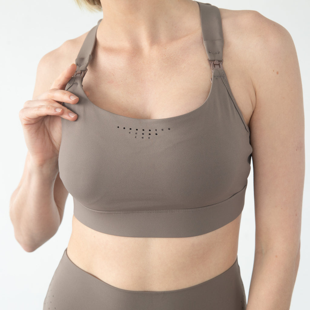Venice 5 High Impact Nursing and Pumping sports bra, brown, sweat & milk, large chested