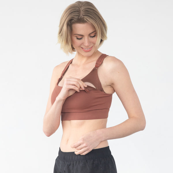 Chloe 3 Running Nursing Sports Bra (Noir) in Rust